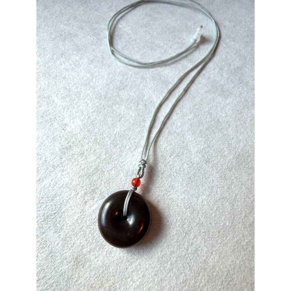 Natural Chocolate Jade Peace Buckle Necklace, OOAK Untreated Jade Donut Pendant